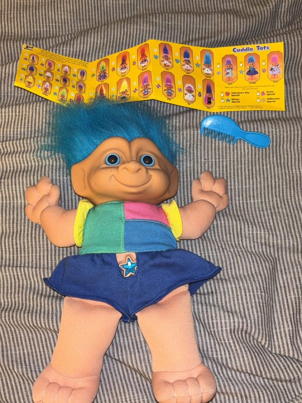 Vintage Cuddle Tots Blue-Haired Plush Troll Doll by galoob